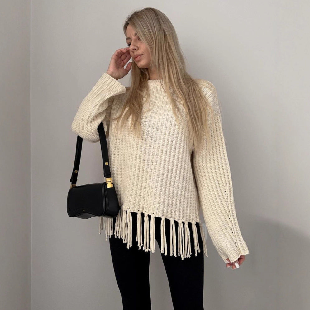 Damen Strickpulli mit Fransen Sovae