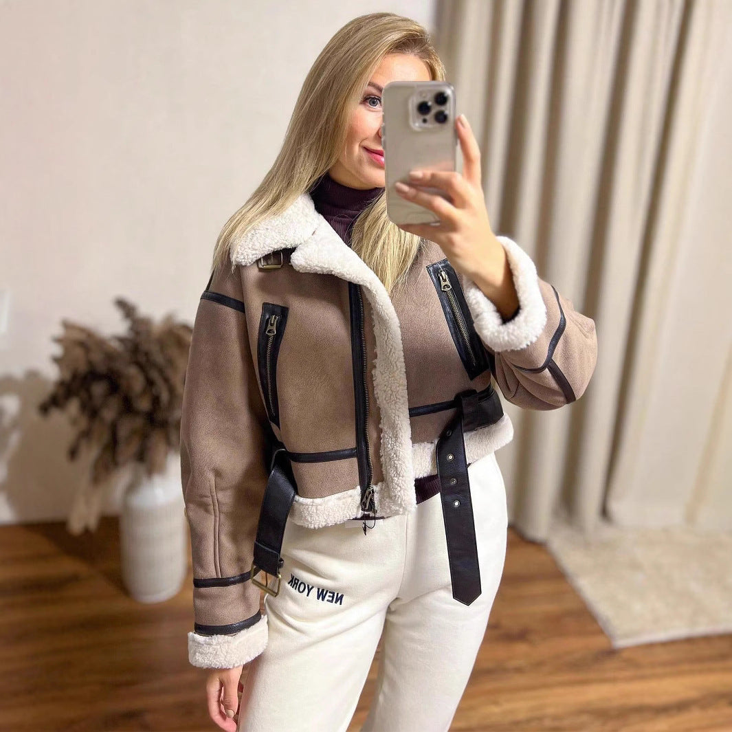 Damen modische Bikerjacke mit Fleece-Detail Sovae