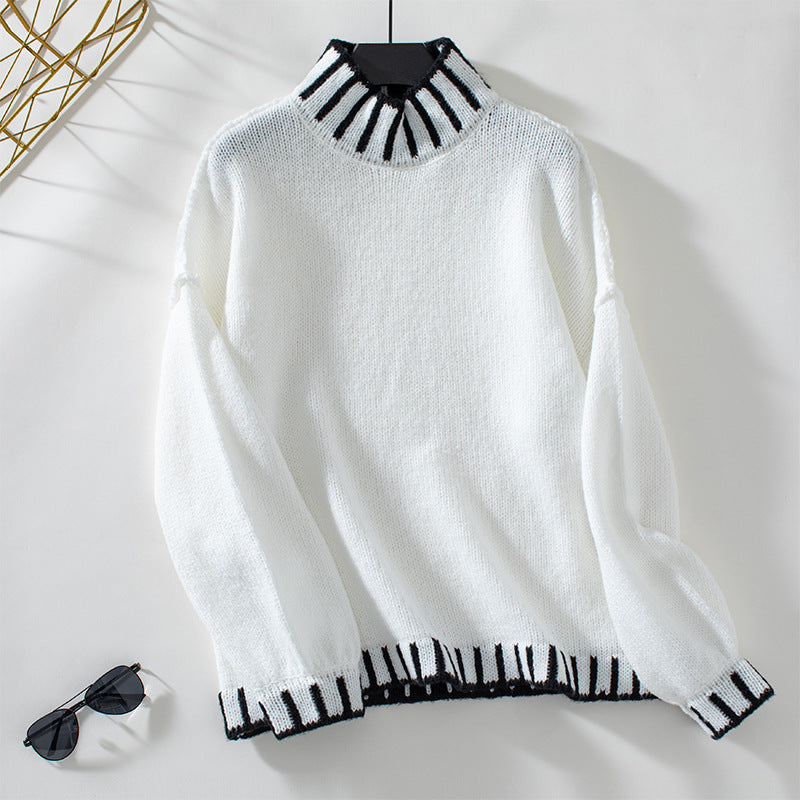 Damen modischer Pullover mit hochgeschlossenem Kragen und kontrastierenden Bündchen Sovae