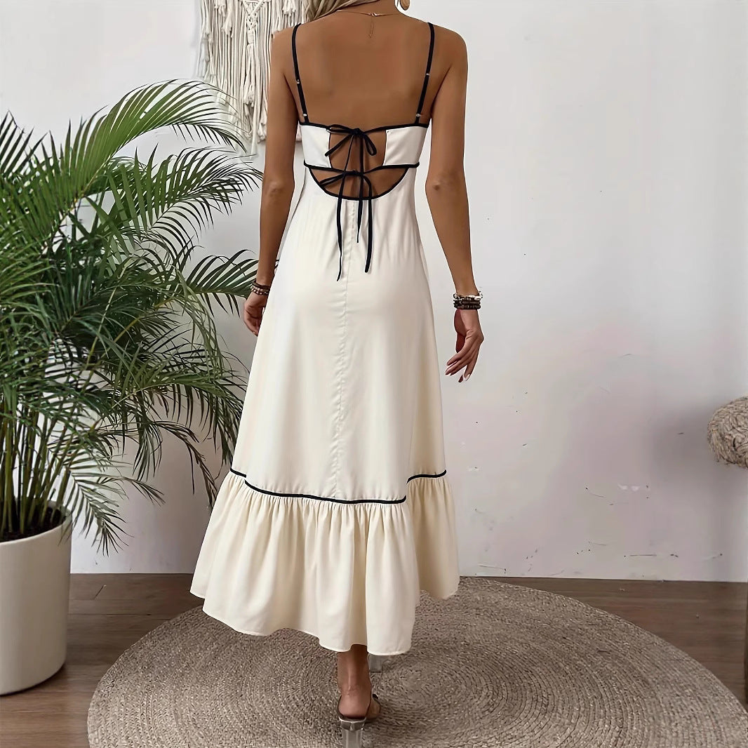 Damen luftiges Maxikleid mit kontrastierenden Säumen Sovae