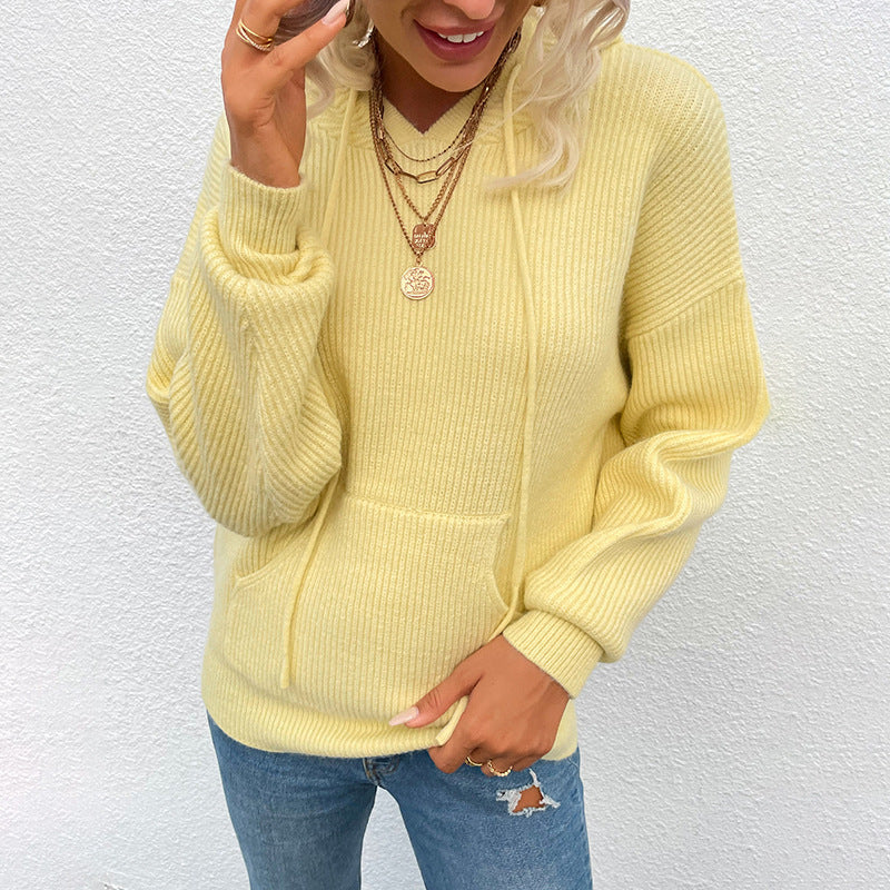 Damen lässiger Kapuzenpullover mit Rippenstruktur Sovae