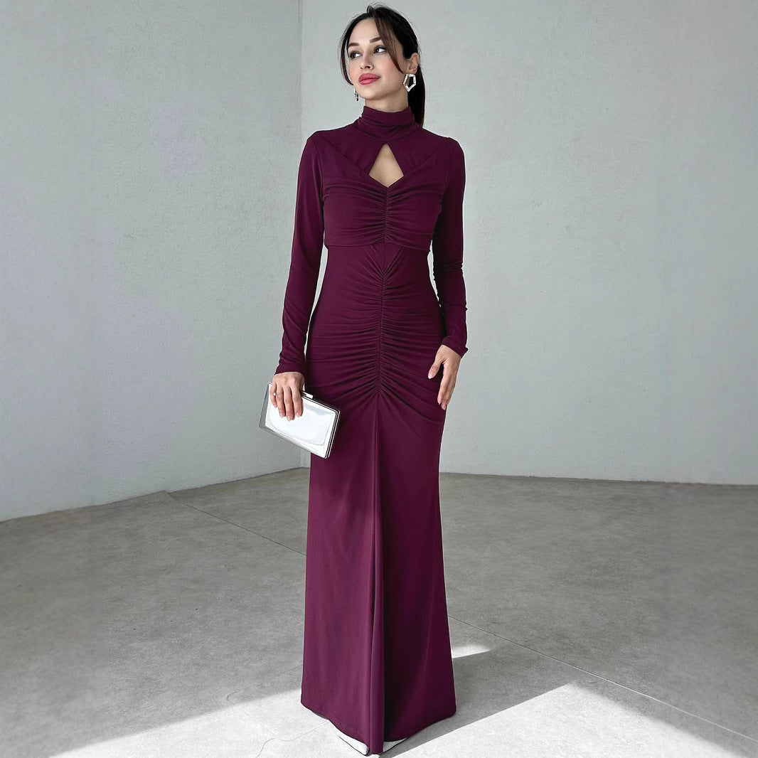 Damen Elegantes Maxikleid mit hochgeschlossenem Design und raffinierten Raffungselementen Sovae