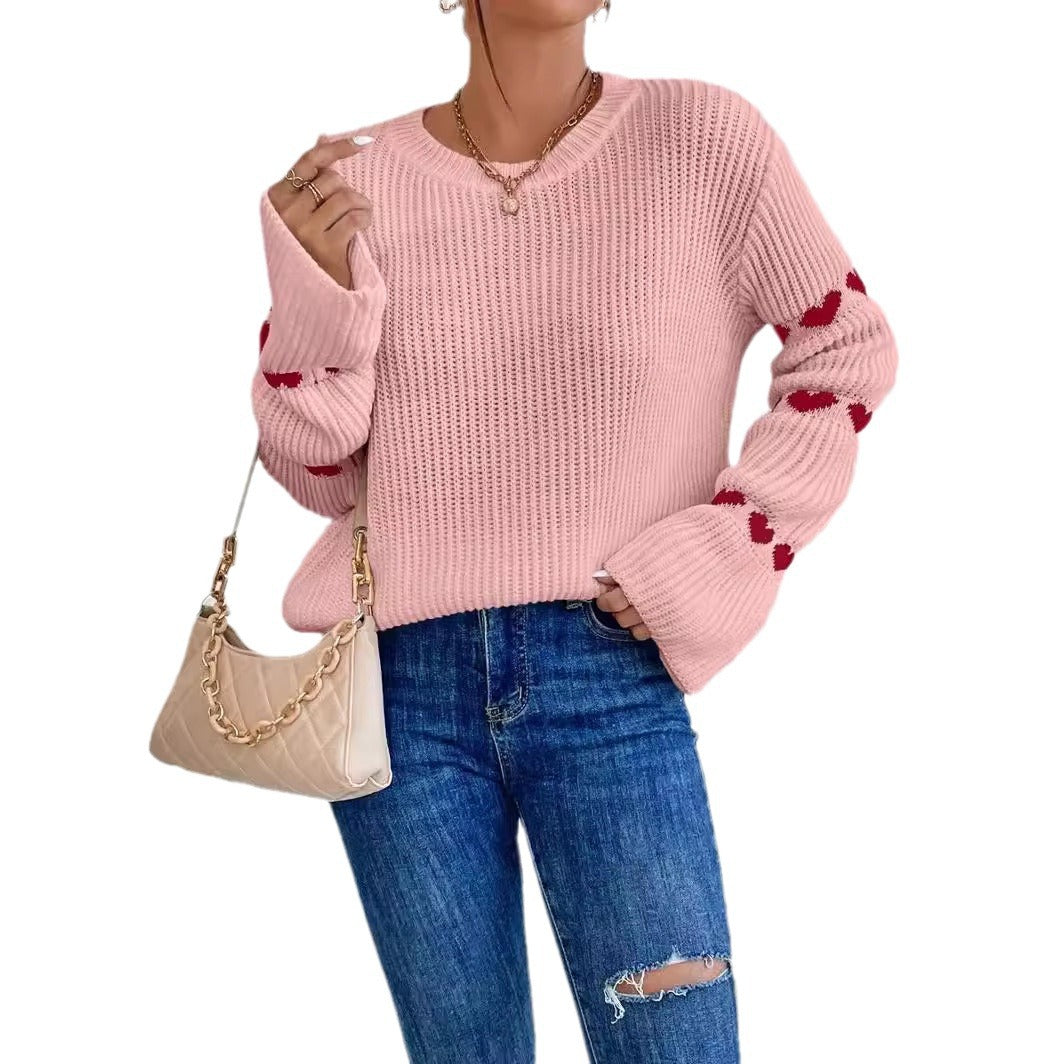 Damen Pullover mit trendiger Herzmuster-Applikation Sovae
