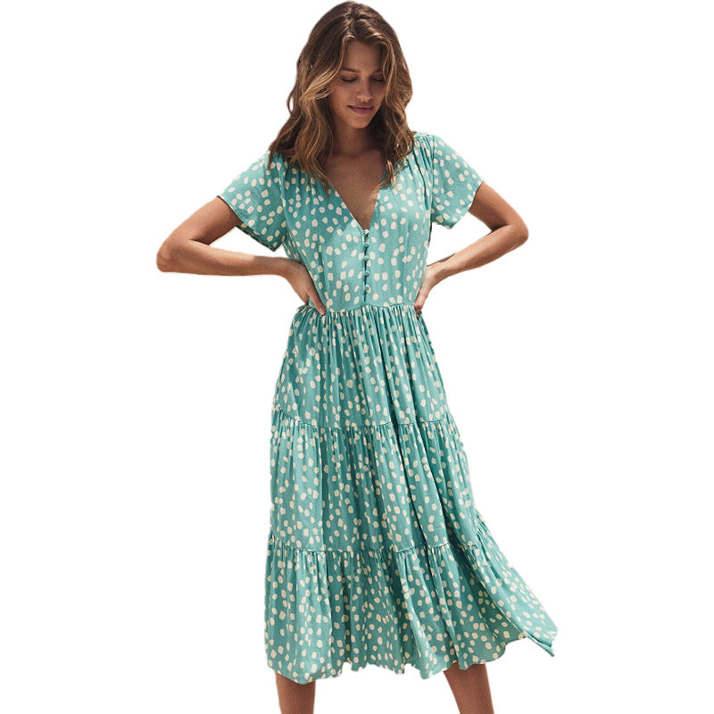 Damen Luftiges Maxi-Kleid mit V-Ausschnitt und Volant Sovae