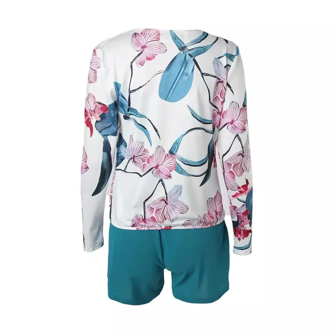 Damen Floral Bedruckte Body mit Wrap-Ausschnitt Sovae