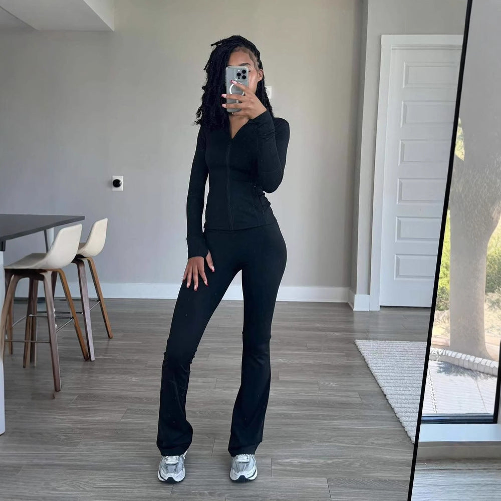 Damen Sportliches Freizeit-Loungewear-Set mit enganliegendem Langarmoberteil und hoher Taille Sovae