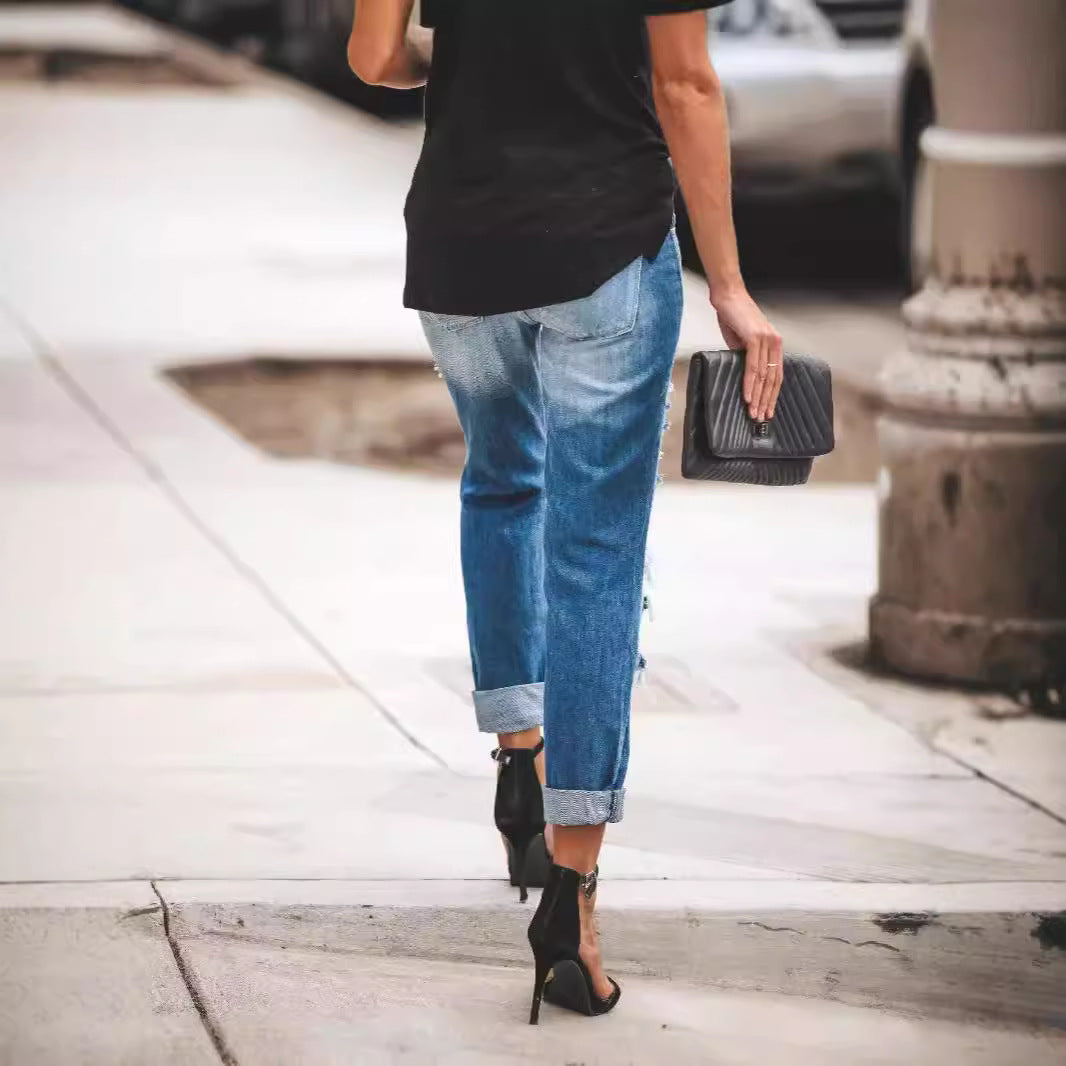 Damen Zerstörte Boyfriend Jeans im Relaxed Fit Sovae