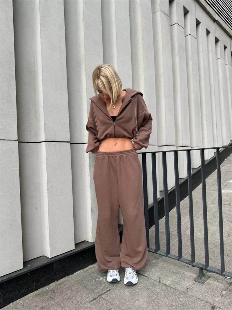 Damen sportlicher Kapuzenpullover und weite Freizeithose Set Sovae