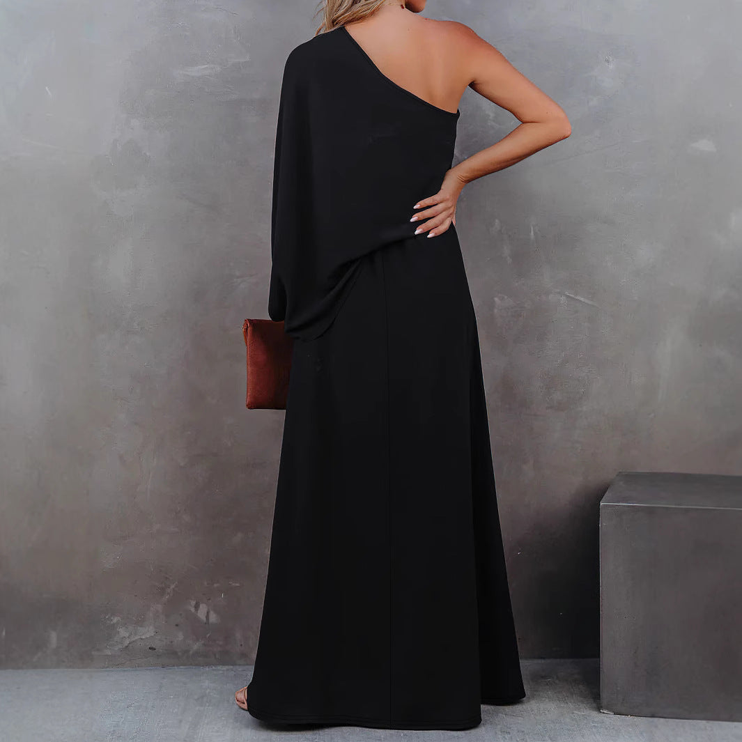 Damen elegantes Maxikleid mit asymmetrischem Schnitt und schulterfreiem Design Sovae