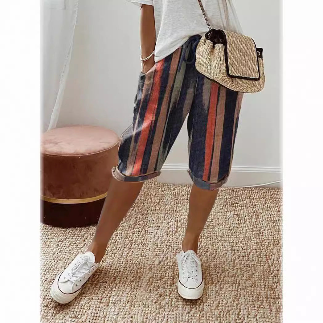 Damen lässige Leinen-Shorts mit elastischem Bund und praktischen Taschen Sovae