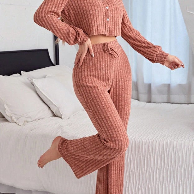 Damen lässiges und elegantes Schlafanzug-Set mit Rippstruktur Sovae