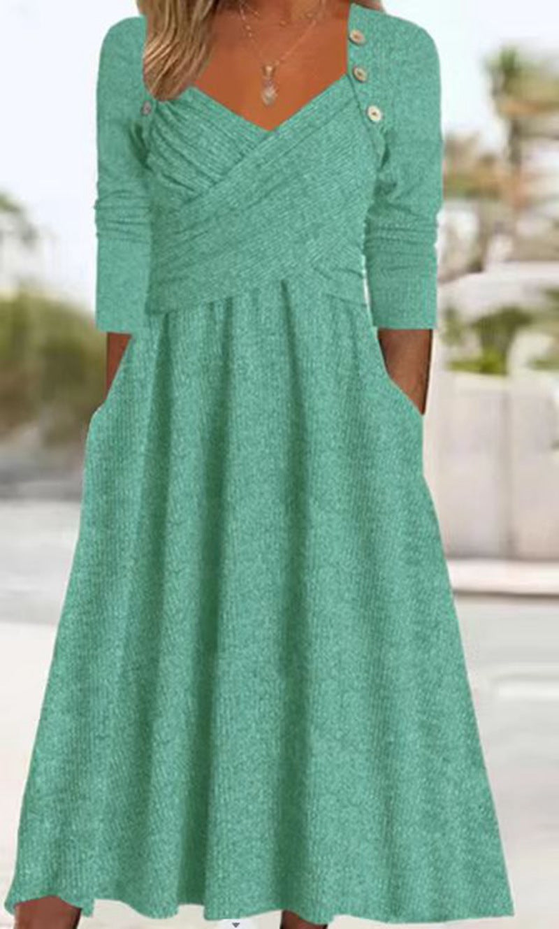 Damen Wickelkleid mit eleganten Knopfdetails und praktischen Taschen Sovae
