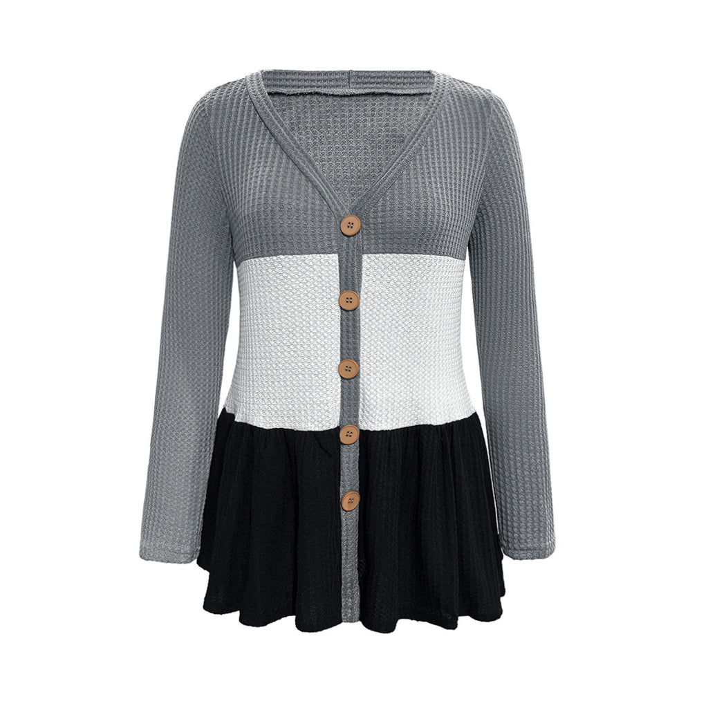 Damen modische Strickjacke mit knöpfigem Design und voluminösem Saum Sovae
