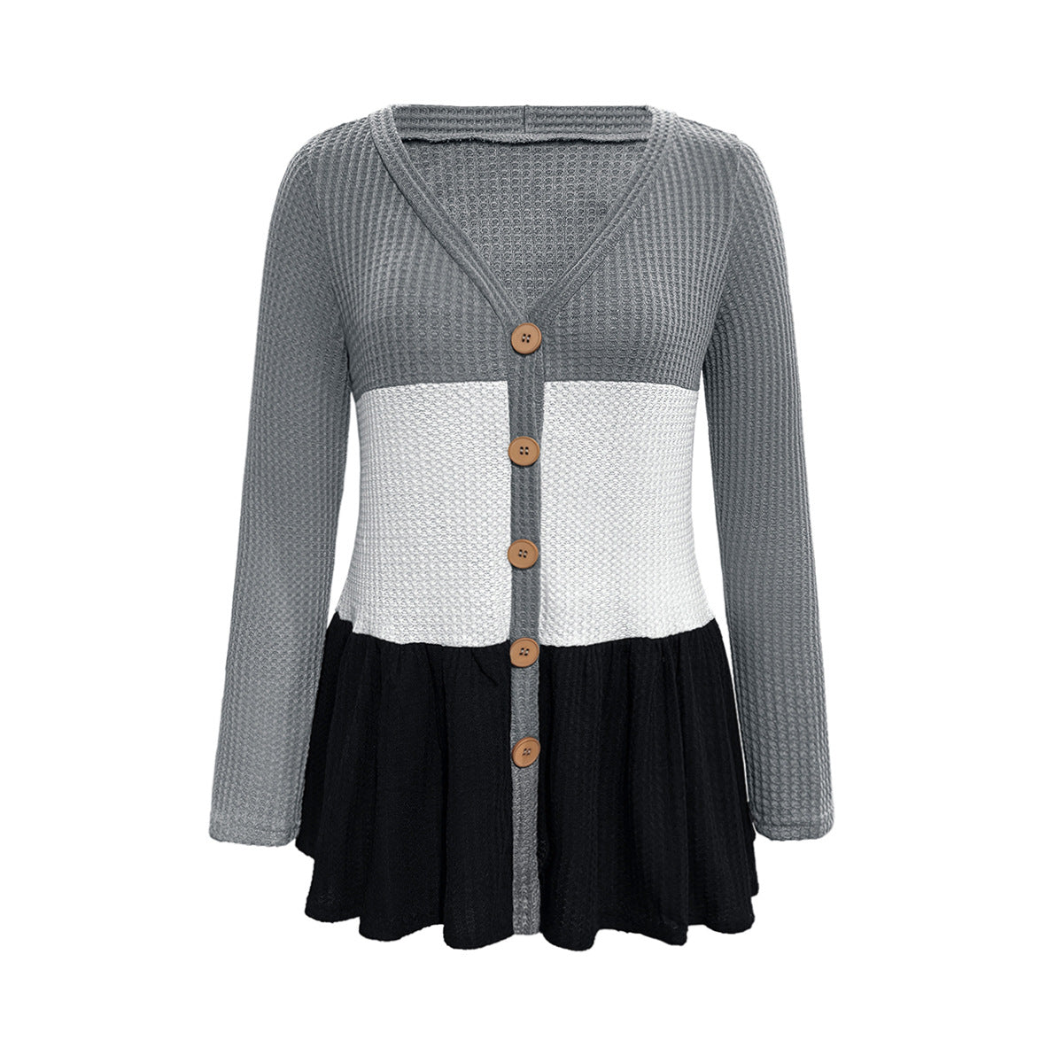 Damen modische Strickjacke mit knöpfigem Design und voluminösem Saum Sovae