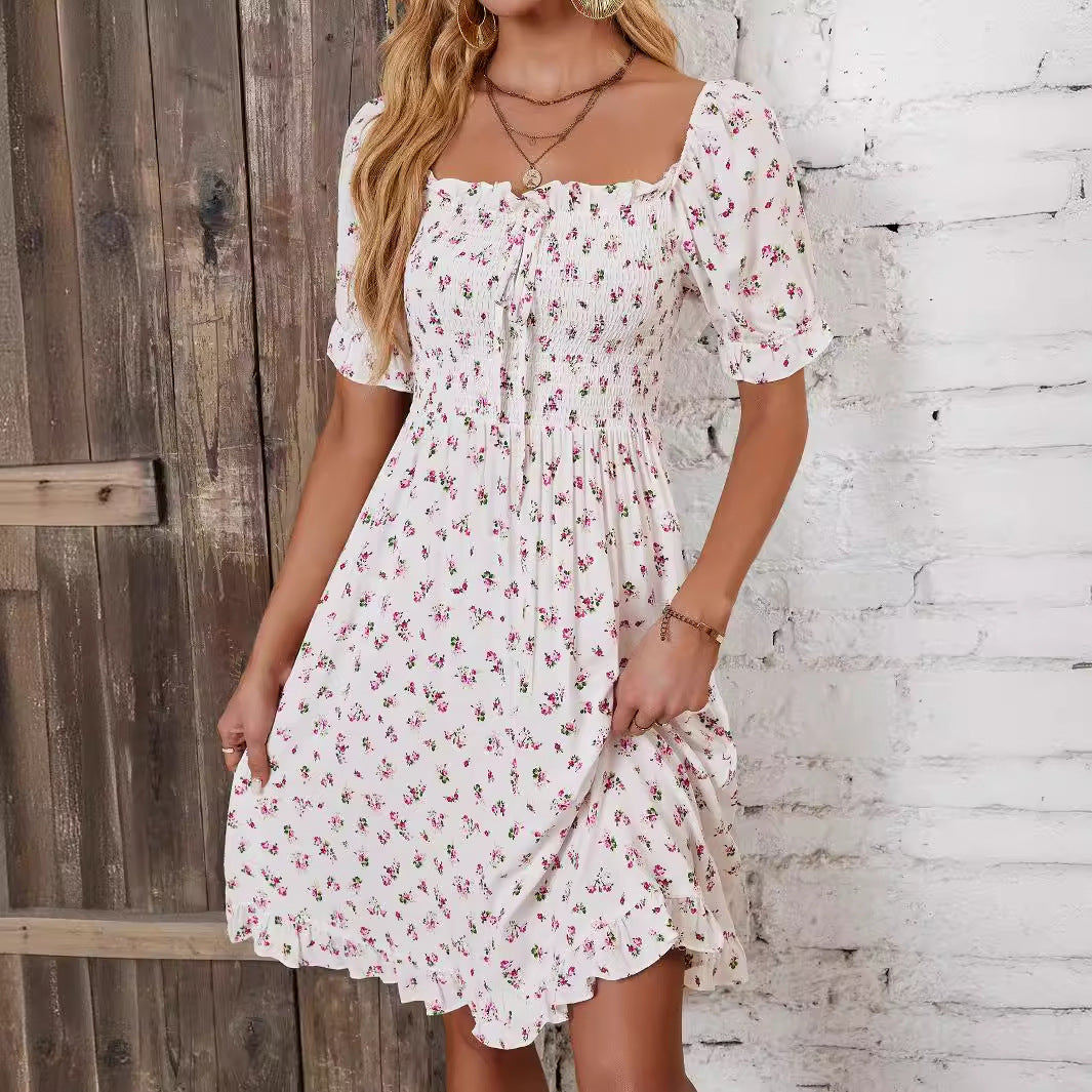 Damen Midikleid mit Puffärmeln und floralem Muster Sovae