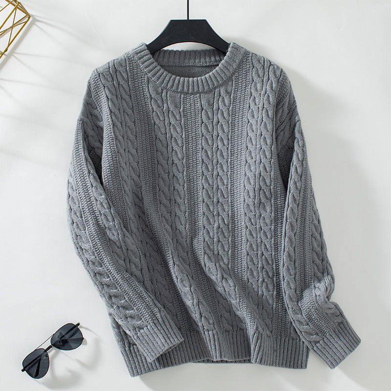 Damen Strickpullover mit Zopfmuster und hohen Bündchen Sovae