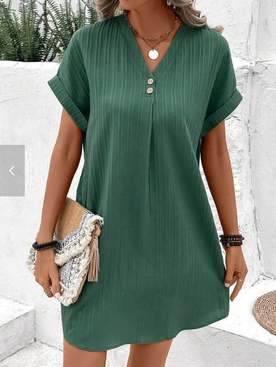 Damen lässiges Shirt-Kleid mit Knopfleiste und geripptem Design Sovae