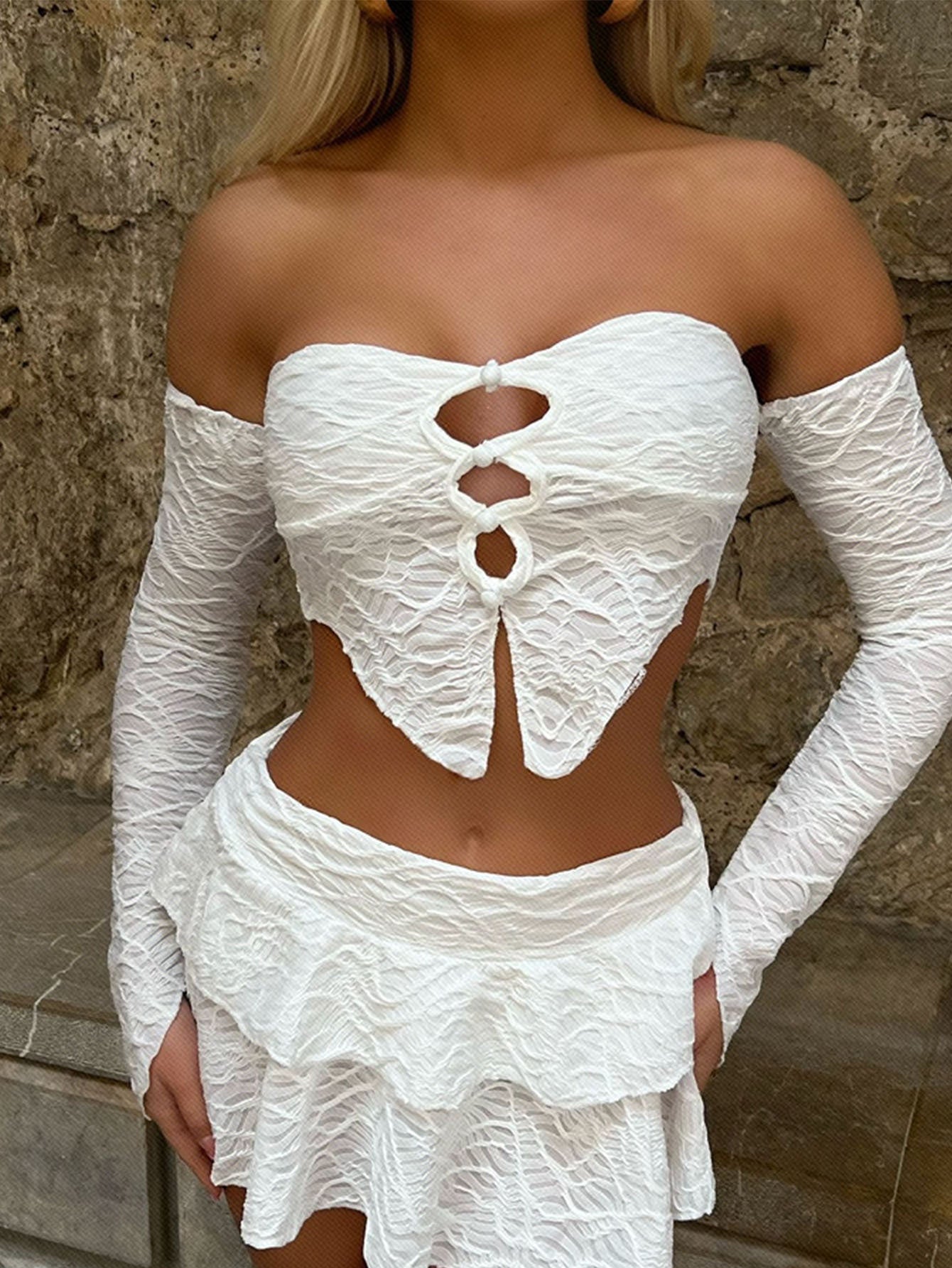 Damen Off-Shoulder Oberteil mit Rüschendetails und raffiniertem Ausschnitt Sovae