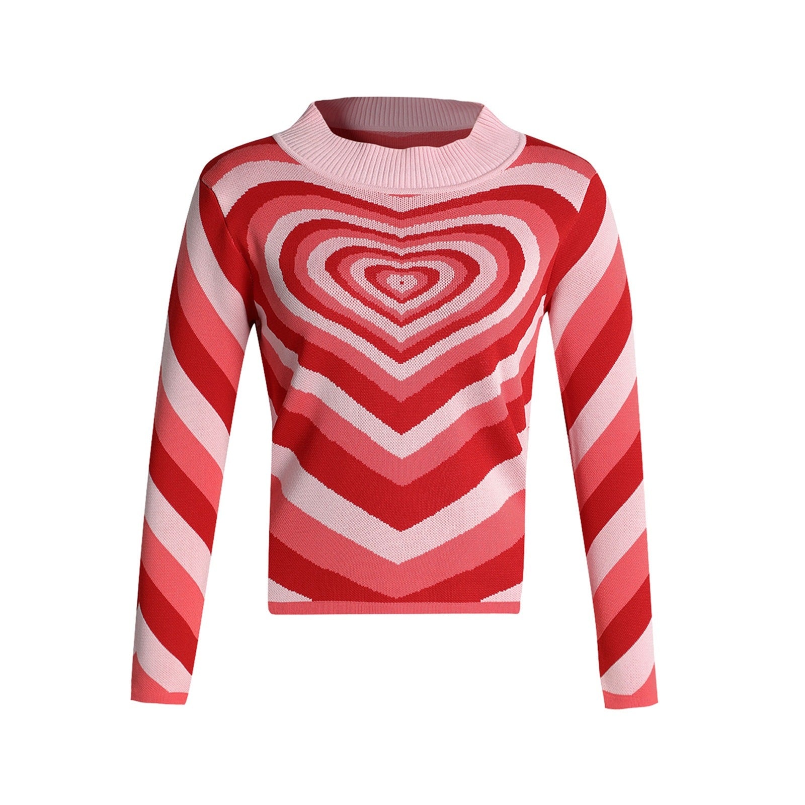 Damen Strickpullover mit herzförmigem Muster und hohem Kragen Sovae