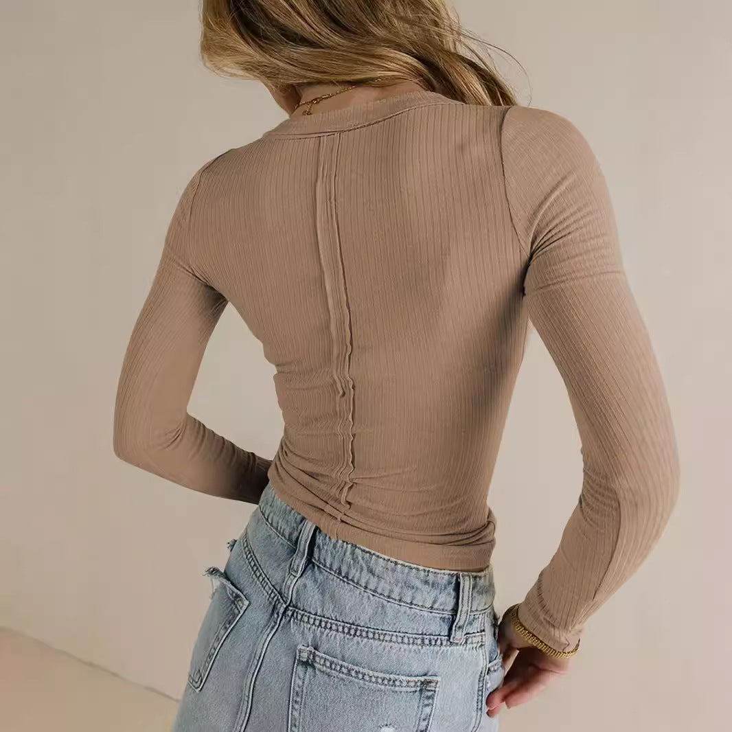 Damen Langarmshirt mit V-Ausschnitt und Rippstruktur Sovae