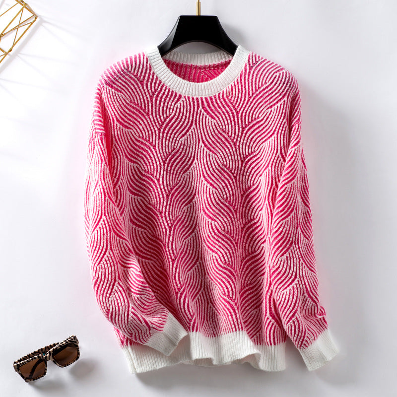 Damen Strickpullover mit modernem Wellenmuster Sovae