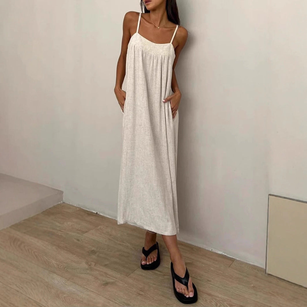 Damen luftiges Sommermaxikleid mit praktischen Seitentaschen Sovae