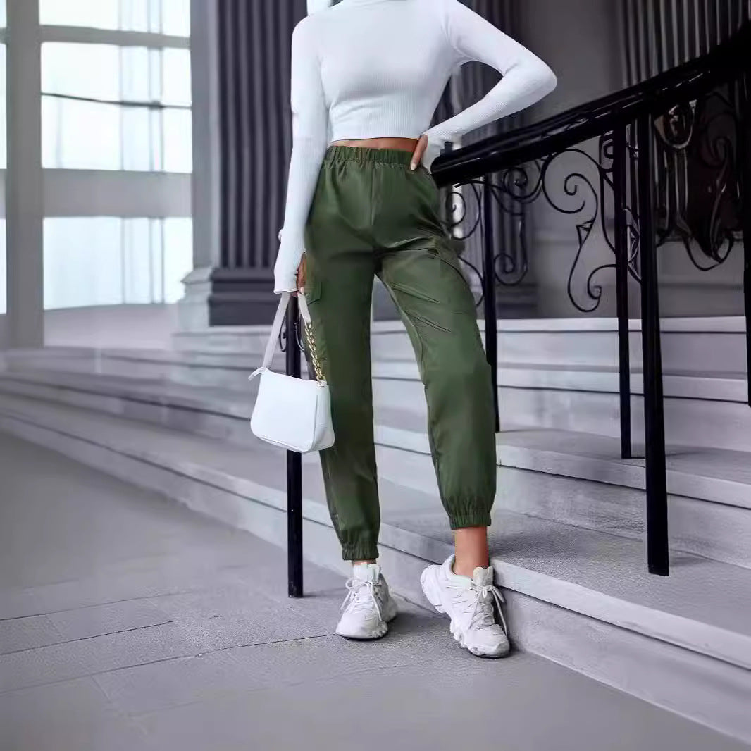 Damen Freizeit-Cargo-Hose mit elastischem Bund und praktischen Taschen Sovae