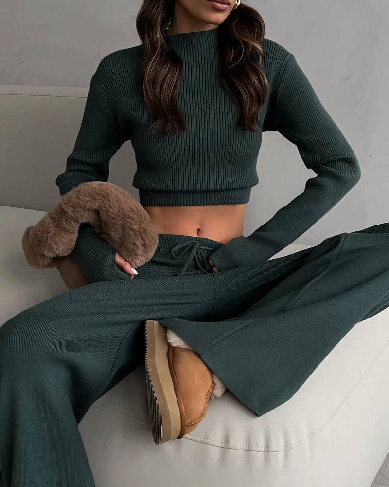 Damen lässiges Strick-Lounge-Set mit weiten Hosen Sovae