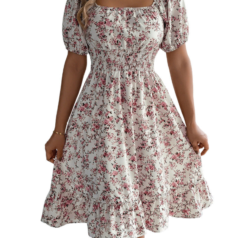 Damen Off-Shoulder Kleid mit floralem Design und elastischem Taillenbund Sovae