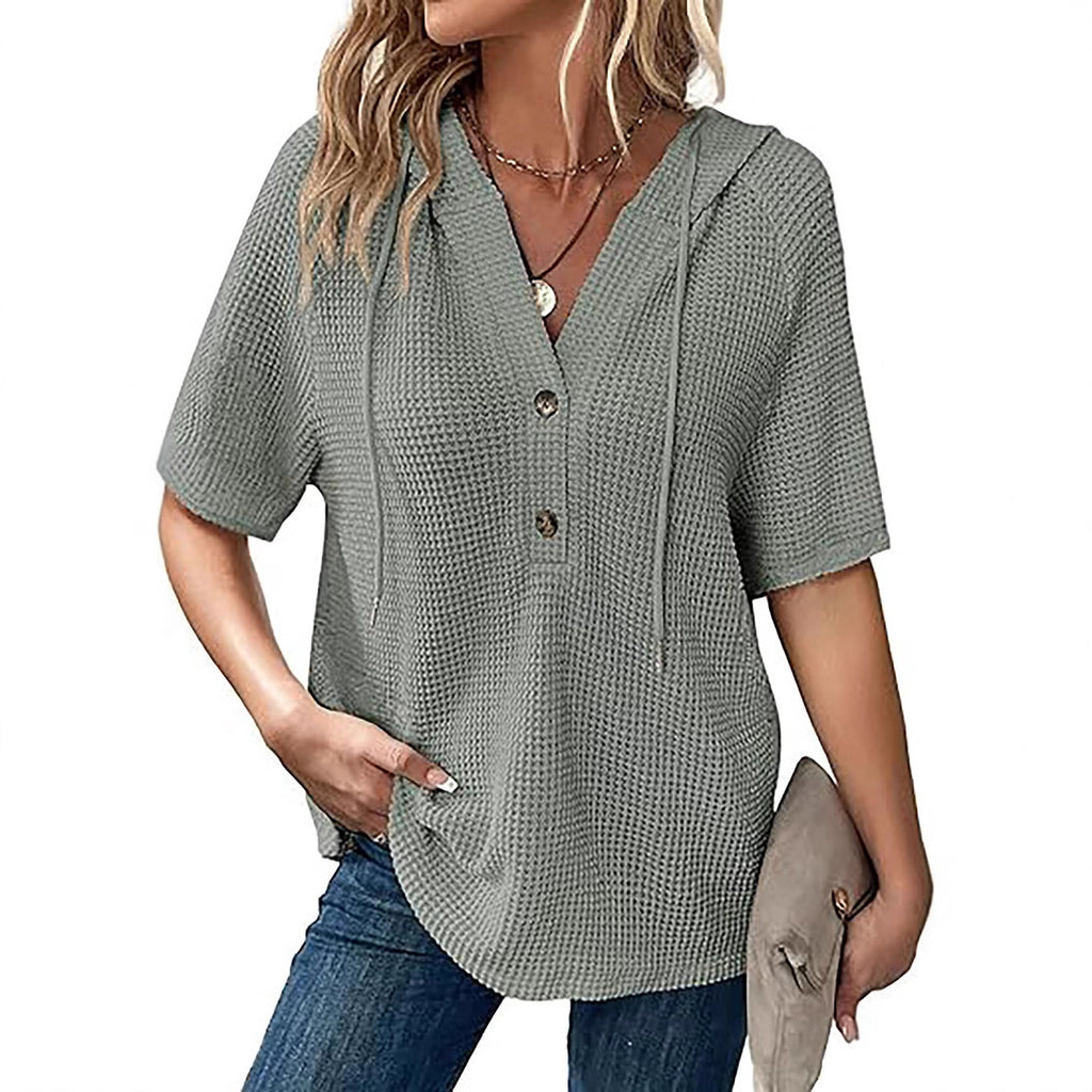 Damen lässiges Waffle-Hoodie mit Knopfleiste Sovae