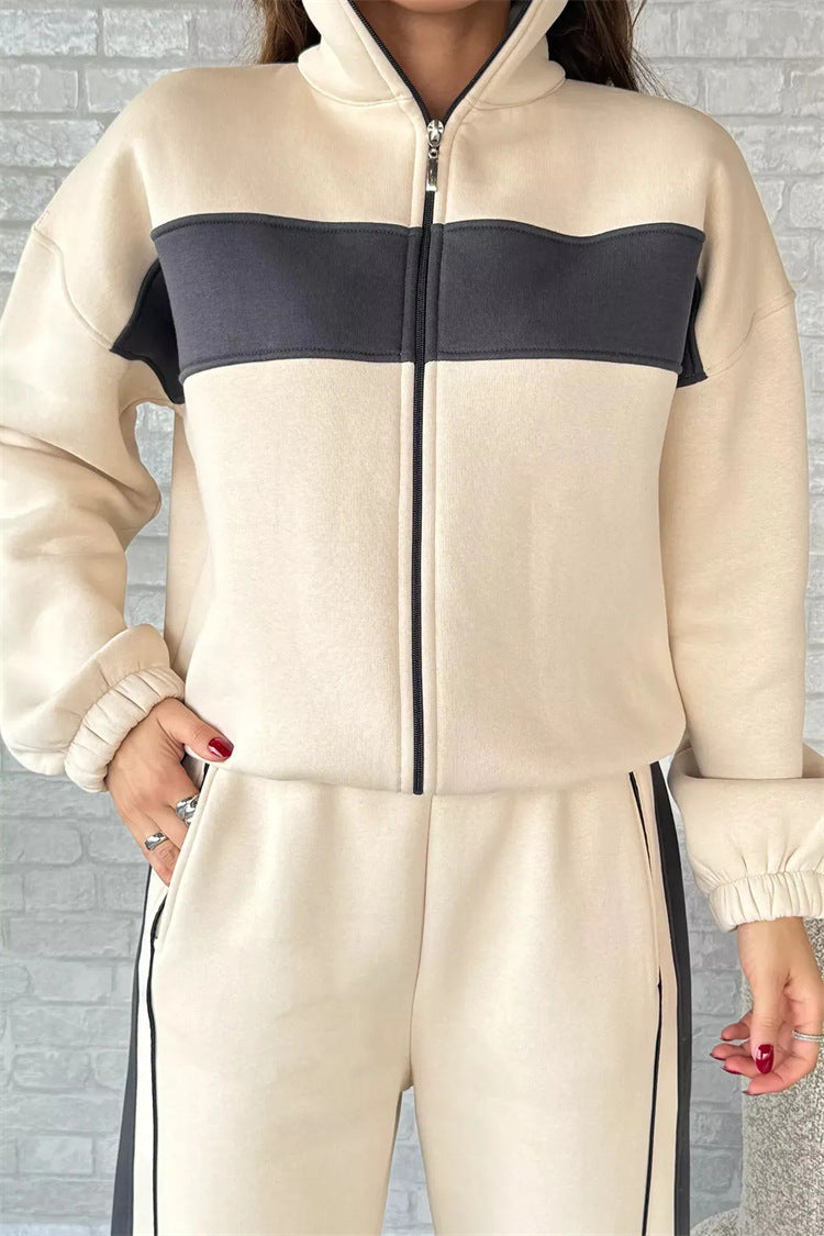 Damen Sportlicher Fleece-Loungewear-Anzug mit Reißverschluss Sovae