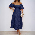 Damen elegantes Abendkleid mit Puffärmeln und floralen Stickereien Sovae