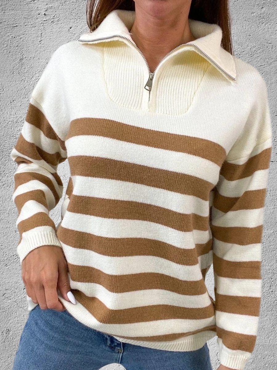 Damen gemusterter Pullover mit Stehkragen und Reißverschluss Sovae