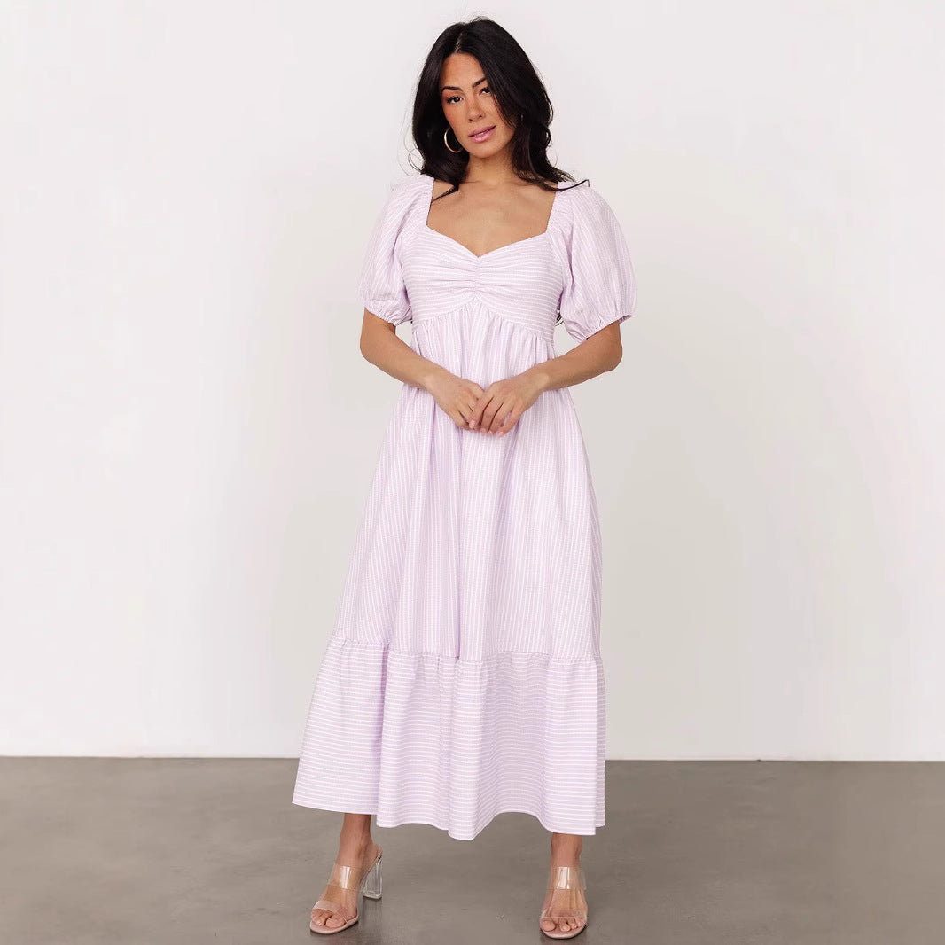 Damen lässiges und schickes Midi-Kleid mit Puffärmeln Sovae