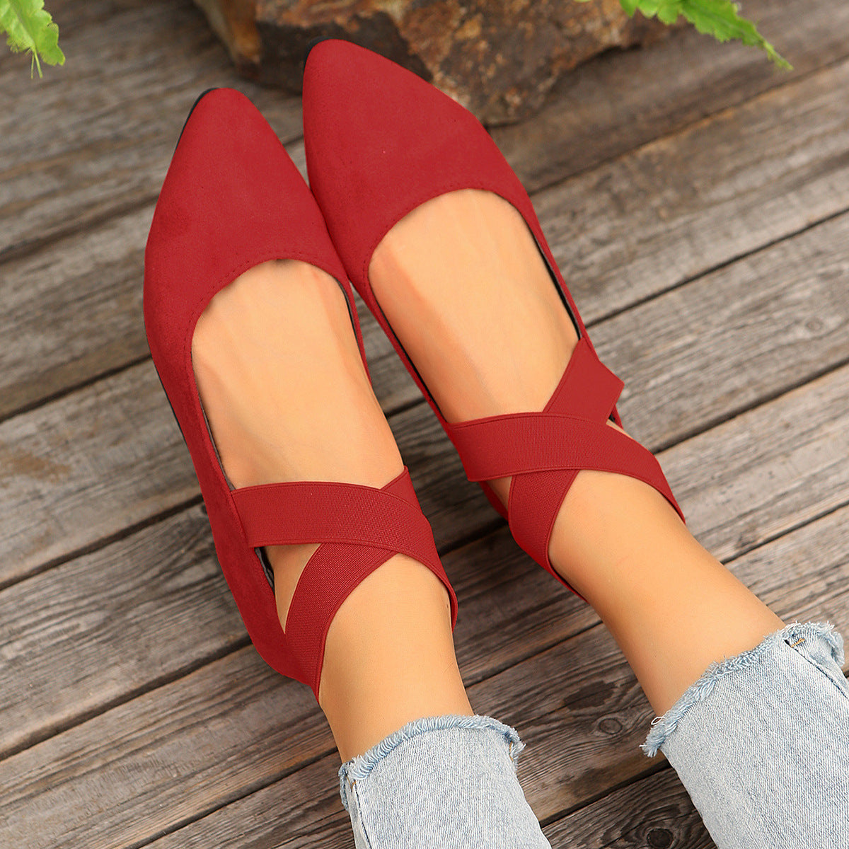 Damen Elegante Ballerinas mit elastischem Riemen Sovae