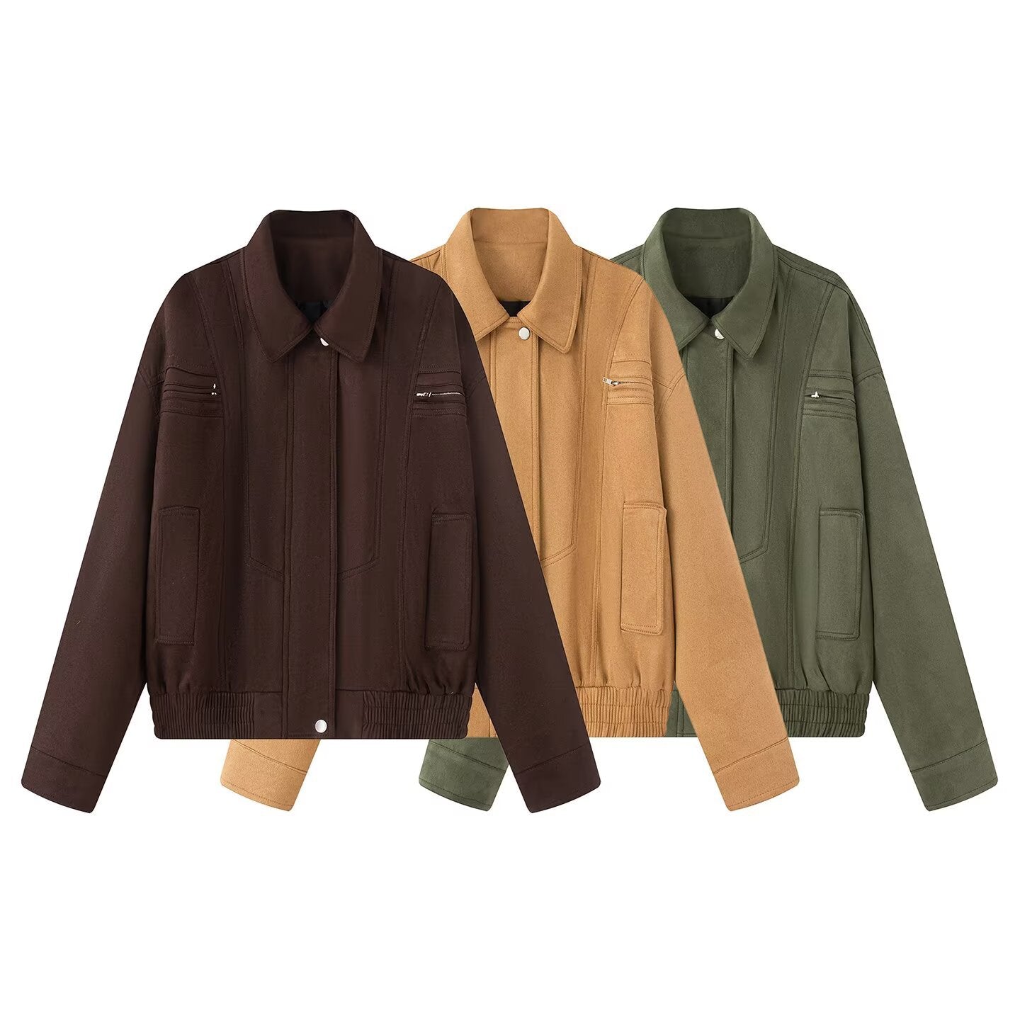 Damen modische Übergangsjacke mit seitlichen Taschen und hohem Kragen Sovae