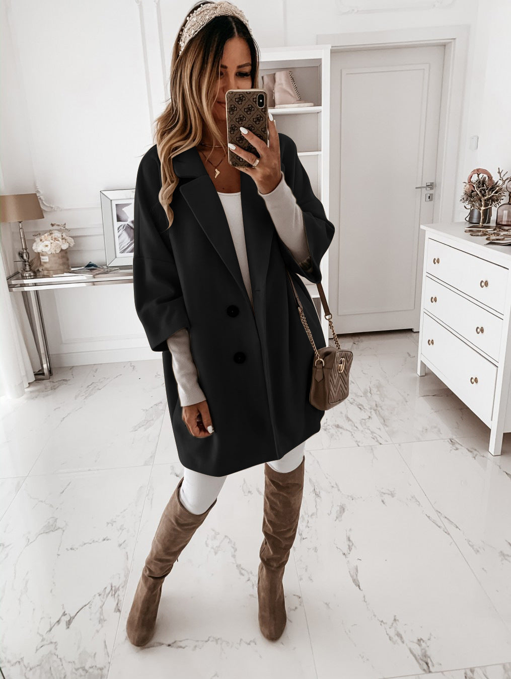 Damen elegante Überwurfjacke im lässigen Schnitt mit praktischen Knopfdetails Sovae