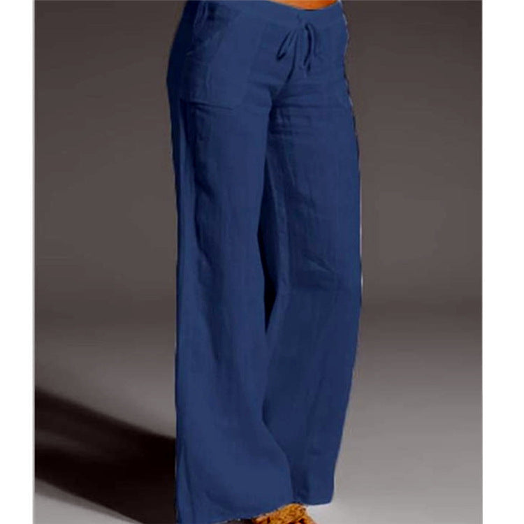 Damen luftige Leinenhose mit elastischem Bund Sovae