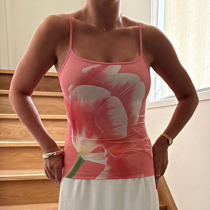 Damen Spaghettiträger Top mit modernem Druckmuster Sovae