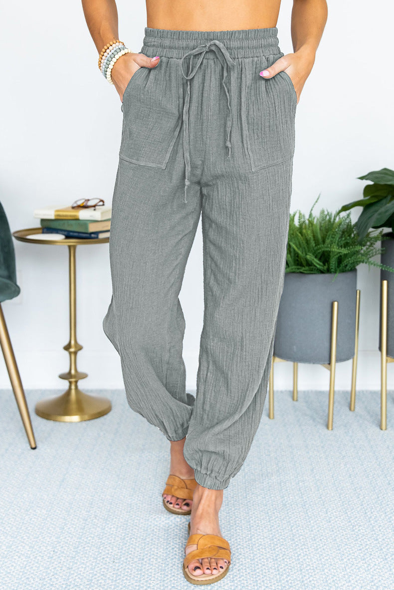Damen lässige atmungsaktive Sommerhose mit elastischem Bund und praktischen Taschen Sovae