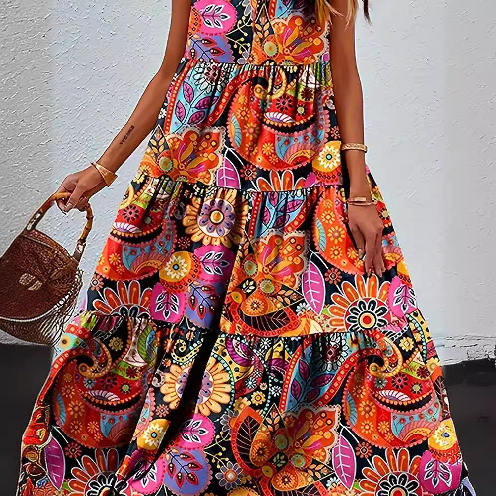 Damen Maxikleid mit floralen Mustern und voluminösem Schnitt Sovae