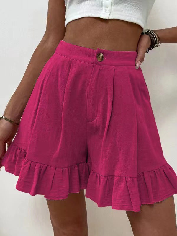 Damen Volant-Shorts mit elastischem Bund und seitlichen Taschen Sovae
