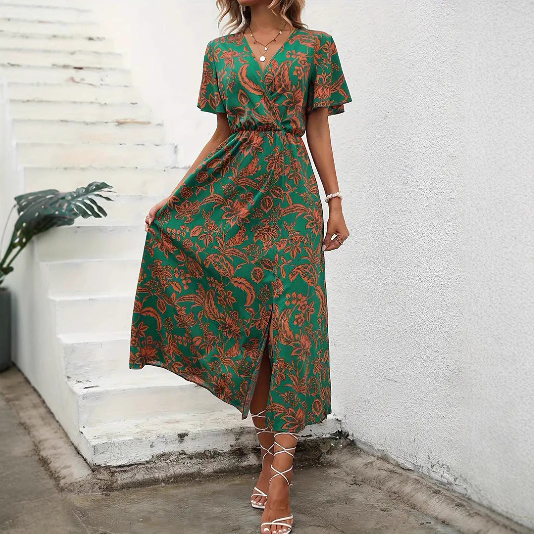 Damen Elegantes Maxikleid mit floralem Print und Taillierung Sovae