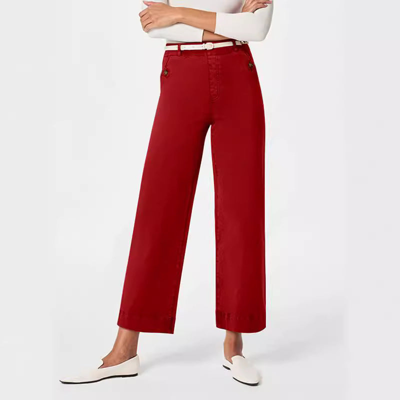 Damen Weit geschnittene High-Waist Hose mit eleganten Knopfdetails Sovae