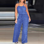 Damen Eleganter Jumpsuit mit weitem Bein und verstellbaren Trägern Sovae