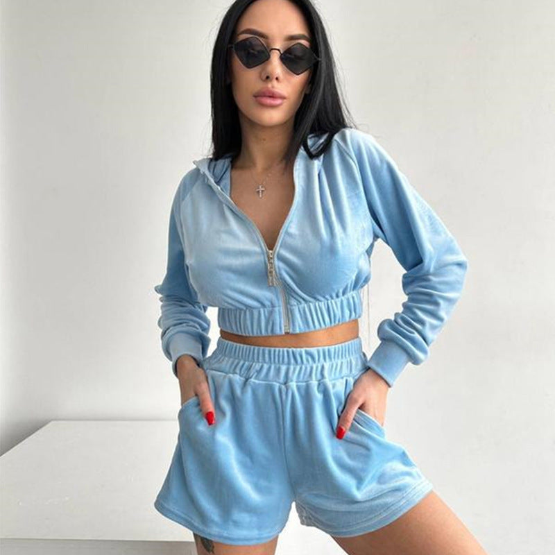 Damen sportliches Fleece Loungewear Set mit Kapuze Sovae