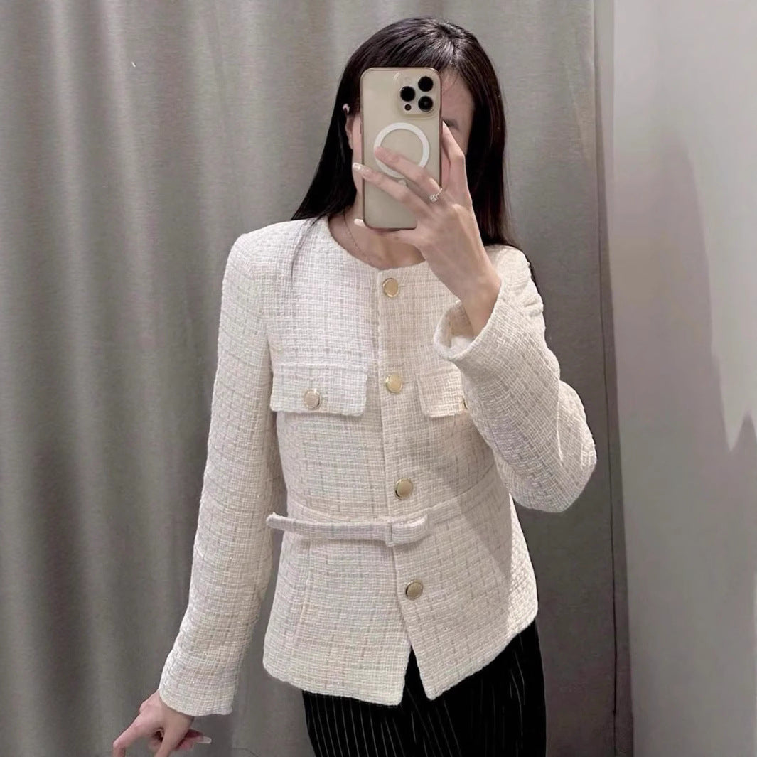 Damen elegante Tweed-Jacke mit doppelter Knopfleiste und praktischen Taschen Sovae