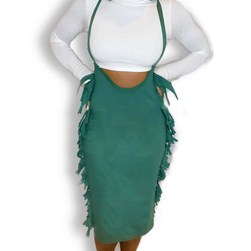 Damen Kleid mit verstellbaren Trägern und fransigem Detail Sovae