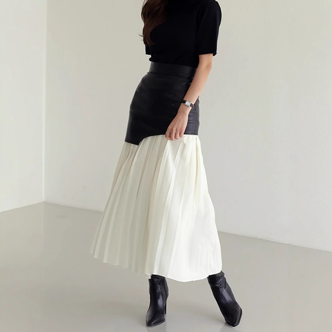 Damen Plisseerock mit eleganter Kunstleder-Oberseite Sovae