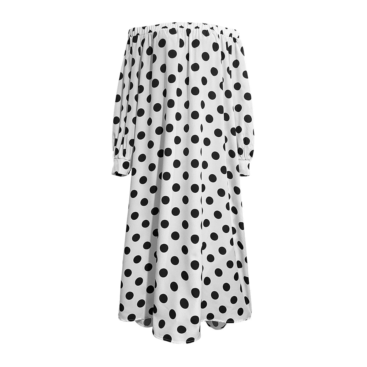 Damen Off-Shoulder Maxikleid mit Polka-Dots und elastischem Bund Sovae